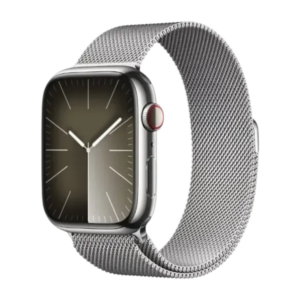 Apple Watch 9 GPS+LTE 45 mm Silver Stainless Steel Case with Silver Milanese Loop S/L (MRMQ3)
