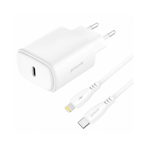 Зарядний пристрій 20W Proove Silicone Power 2 (Type-C) + Кабель Type-C / Lightning, White