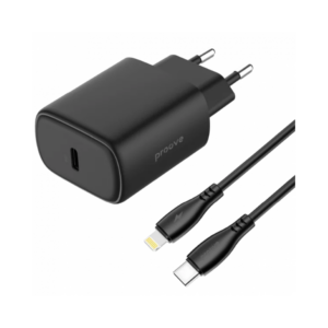 Зарядний пристрій 20W Proove Silicone Power 2 (Type-C) + Кабель Type-C / Lightning, Black